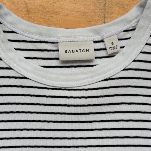 Babaton White and Navy Striped Crewneck Short Sleeve Tee - Picture 2 of 6